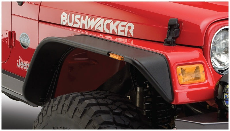 Bushwacker Jeep Flat Style Front Fender Flares 2-Piece Set, Black, Textured Finish Fits 1997-2006 Jeep Wrangler Tj 10055-07