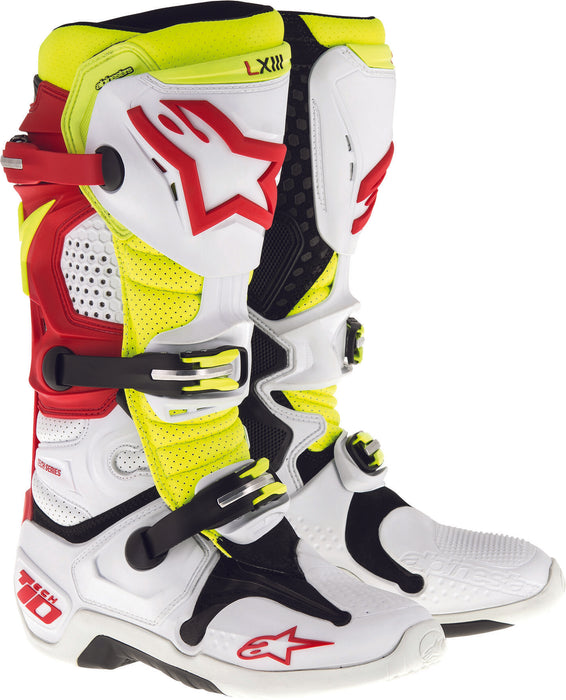 Alpinestars Tech 10 Boots White/Red/Yellow Sz 12 C482-00612