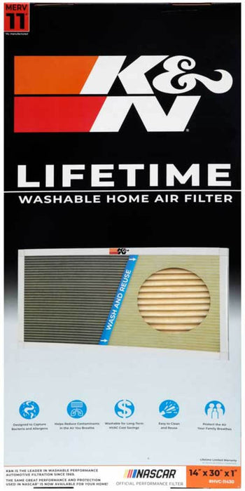 K&N 14X30X1 Hvac Furnace Air Filter, Lasts A Lifetime, Washable, Merv 11, The