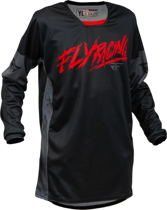 Fly Racing Youth Kinetic Khaos Jersey Black/Red/Grey Yl 376-420YL