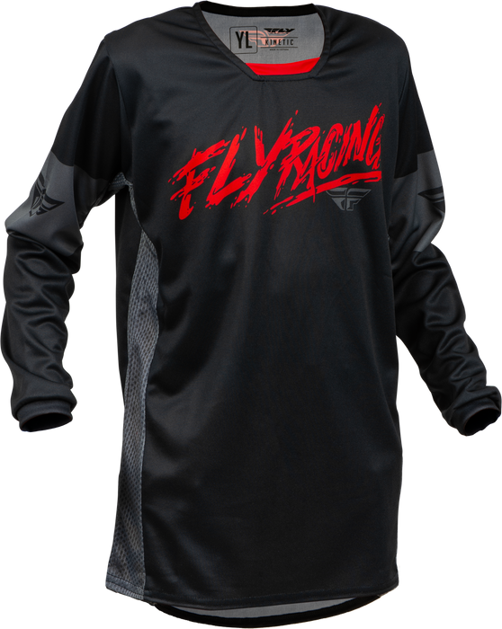 Fly Racing 2023 Kinetic Youth Khaos Jersey (Black/Red/Grey, Youth Large)