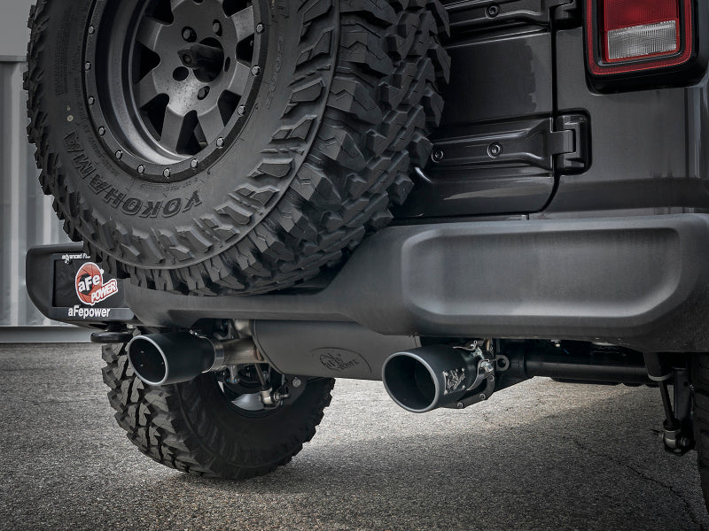 aFe Rebel Series 2.5in 409 SS Cat-Back Exhaust w/ Black Tips 18-19 compatible with Jeep Wrangler (JL) V6 3.6L 49-48076-B