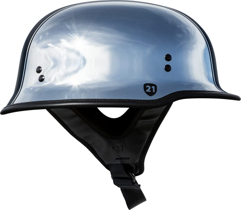 Highway 21 Motorcycle 9mm Half Helmet (German Style) (Chrome, Medium)