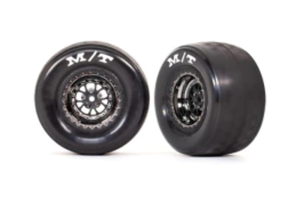 Traxxas 9475X Tires & Wheels Assembled glued (Weld Black Chrome Wheels Tires Foam Inserts) (Rear) (2)