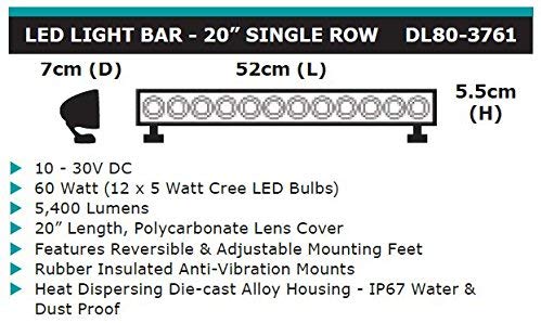 Dobinsons 4X4 20" Single Row Led Light Bar, 5,400 Lumens, 60 Watts(Dl80-3761) DL80-3761