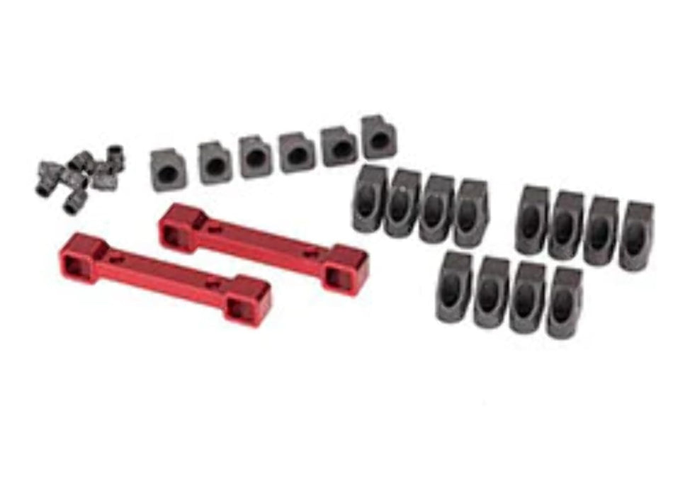 Traxxas TRA8334R Mounts suspension arms aluminum (red-anodized) (front& rear)/ hinge pin retainers (12)/ inserts (6)