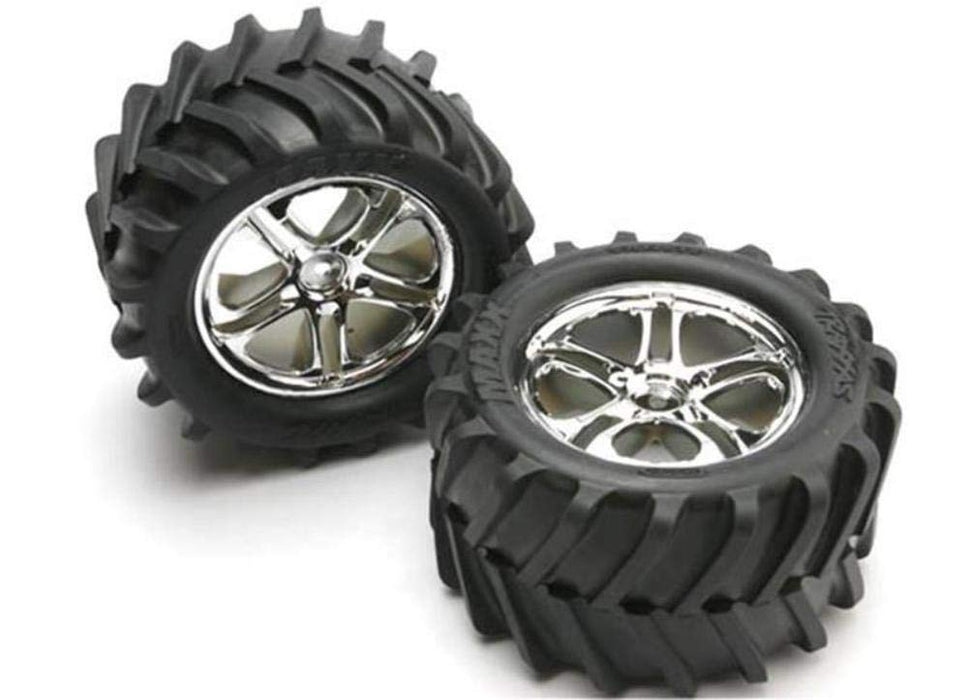 Traxxas 5173 Maxx 3.8" Chevron Tires On Chrome Split Spoke Rims