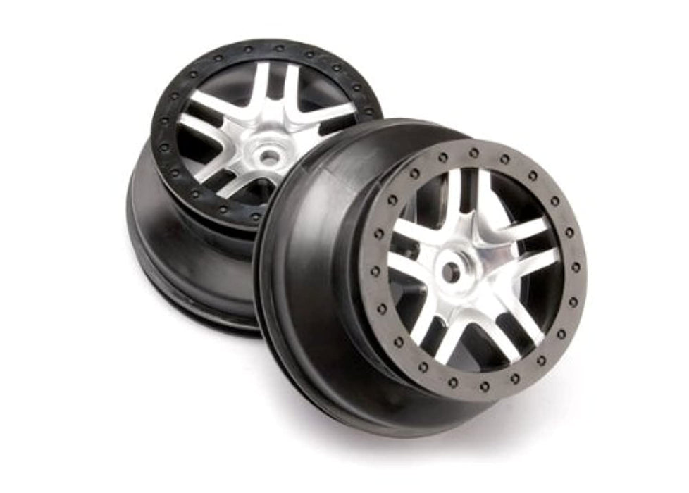 Traxxas 6872 SCT Split-Spoke Satin Chrome Wheels Black Beadlock-Style