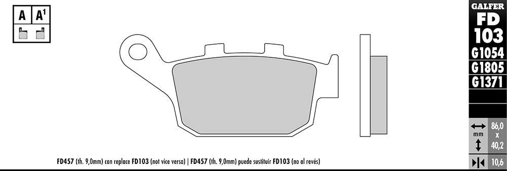 Galfer Semi-Metallic Brake Pads (Rear G1054) Compatible With 09-17 YAMAHA FZ6R