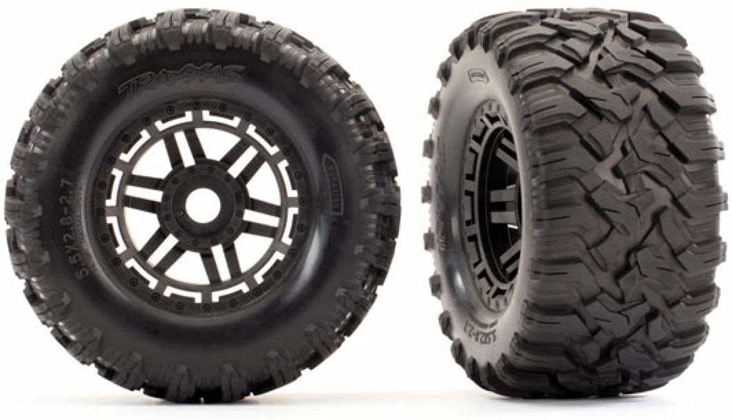 Traxxas 8972 Maxx Black All Terrain Tires and Wheels for Remote Control Cars 17mm Splined TSM Rated