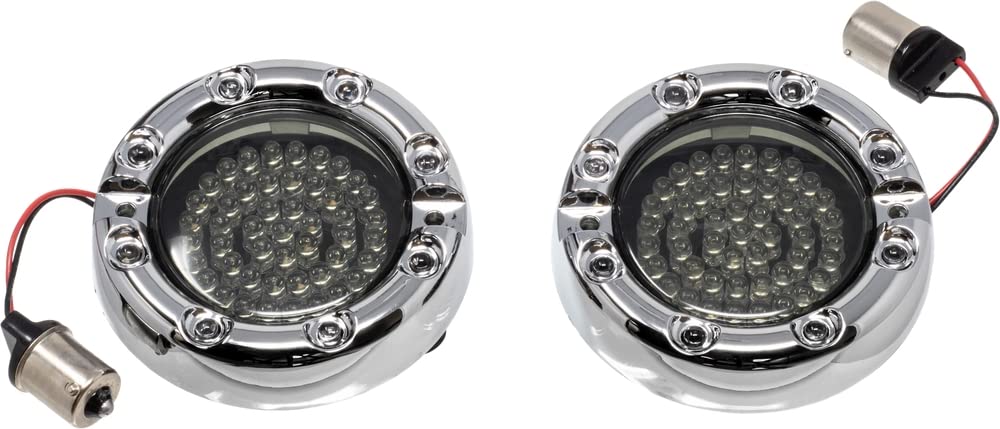 Letric Lighting Co. LLC-FLHC-6R Flat Lens Style Turn Signal HALO LED Insert - Premium Chrome Bezel - 1156 - Red