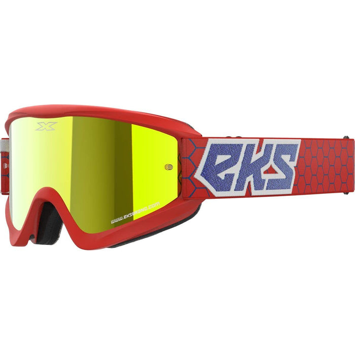 EKS Brand GOX Flat Out Mirror Goggles -Gold Lens (OSFA, Red/White/Blue)