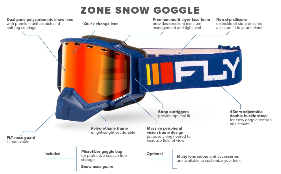 Fly Racing 2023 Zone Snow Goggle (Black/Sunset W/Sky Blue Mirror/Amber Lens, Adult)