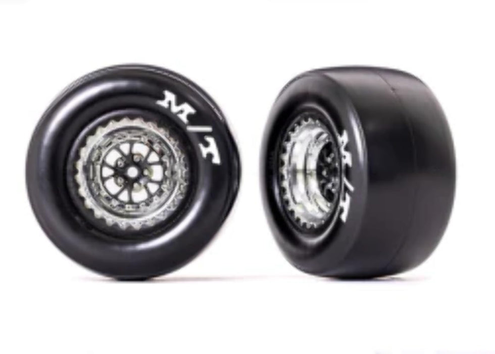 Traxxas Tire and Wheels Weld Chrome and Black Mickey Thompson Drag Slicks Sticky Compound (2) 9476R