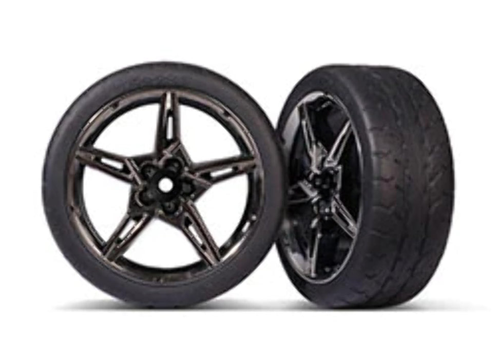 Traxxas 9370 Tires and Wheels Assembled glued (Split-Spoke Black Chrome Wheels 1.9' Response Tires) (Front) (2) TRA9370