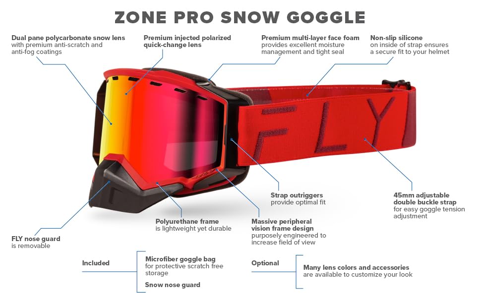 Fly Racing ZONE PRO SNOW GOGGLE BLK/HI-V W/BLACK/POLARIZED SMOKE LENS