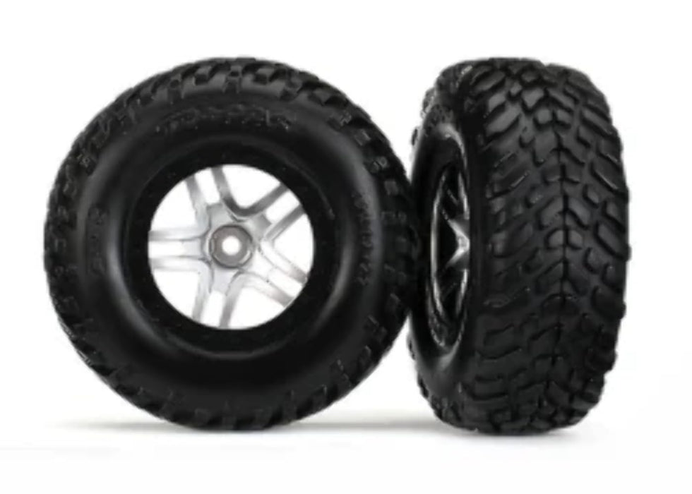 Traxxas TRA6892R Tires & wheels assembled glued (S1 compound) (SCT Split-Spoke satin chrome black beadlock style