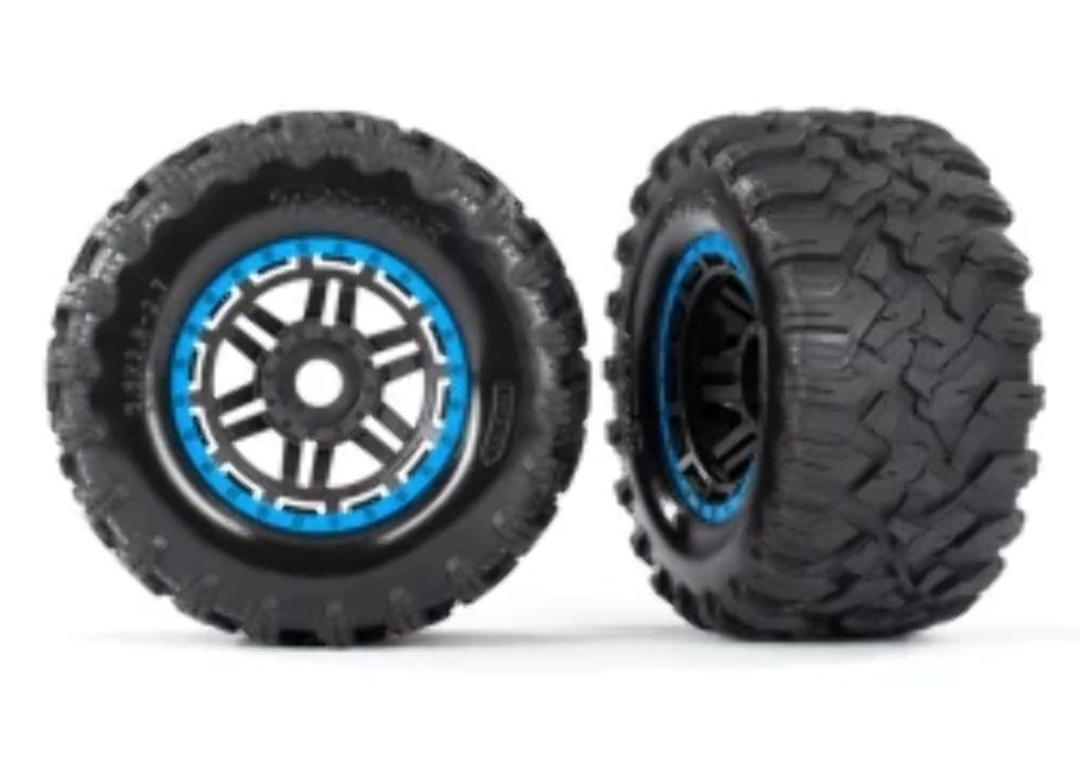 Traxxas 8972A Tires & Wheels Black Blue Beadlock Style Maxx Mt Tires (2) 17mm