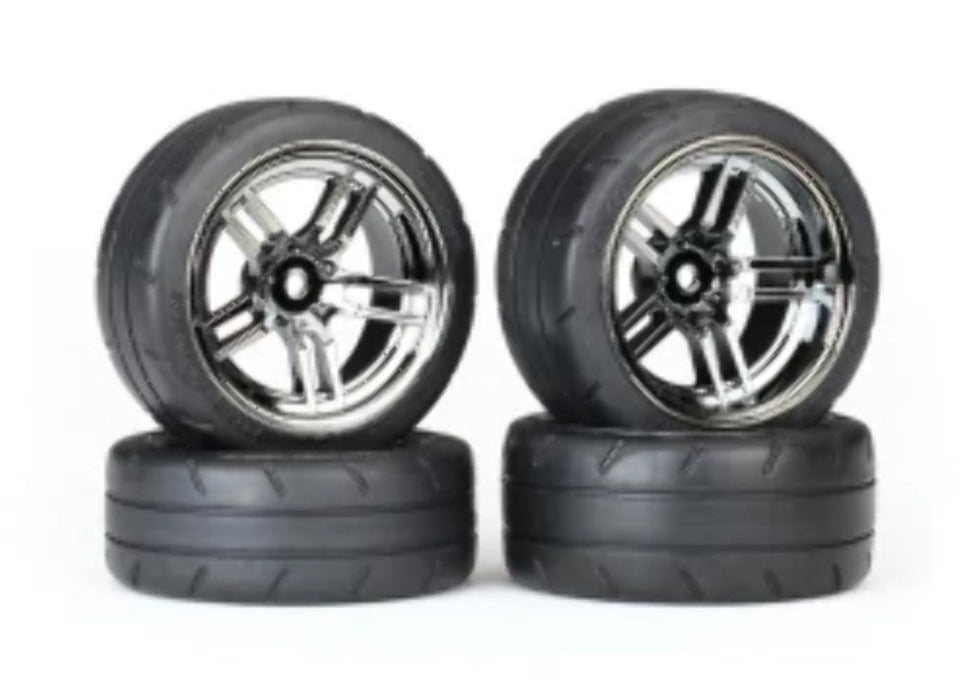 Traxxas 8375 Assembled Black Chrome Split-Spoke Wheels with 1.9" Response Tires (rear)