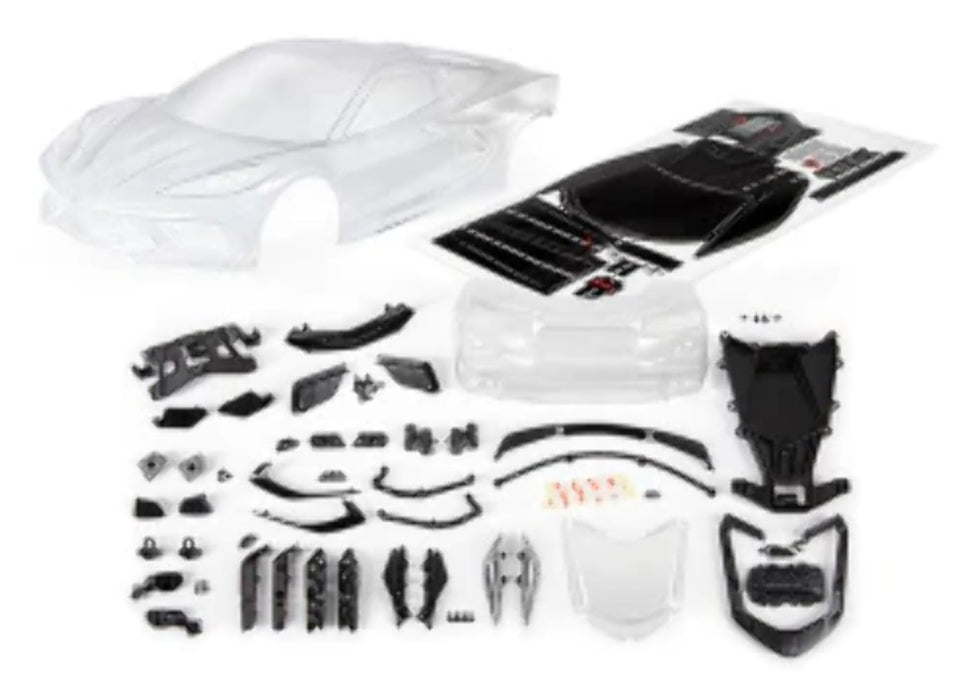 Traxxas 9311 Body Chevrolet Corvette Stingray (Clear Trimmed Requires Painting)/ Decal Sheet (Includes Side Mirrors Spoiler grilles Vents Hardware & Clipless mounting)