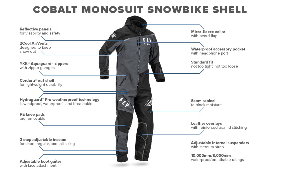 Fly Racing 2023 Cobalt Shell SB Monosuit (Black/Grey, Large)