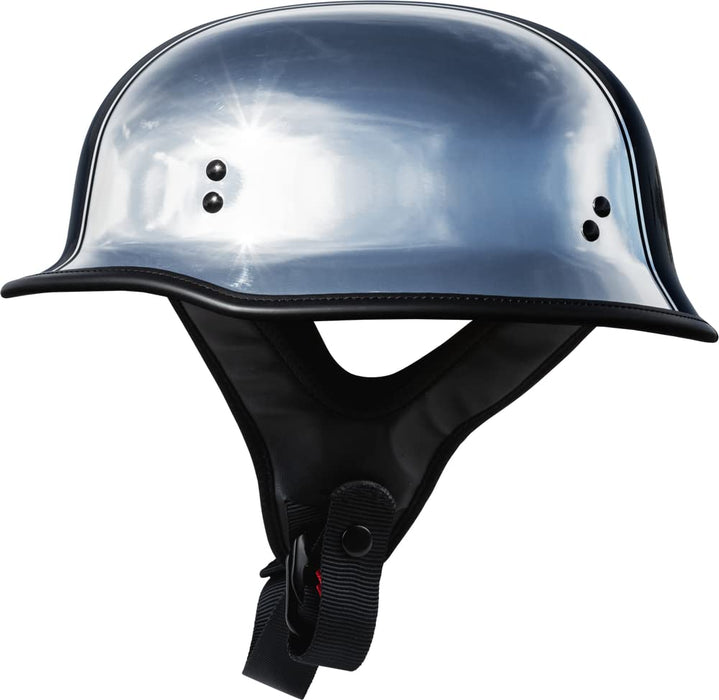 Highway 21 Motorcycle 9mm Half Helmet (German Style) (Chrome, 5X-Large)