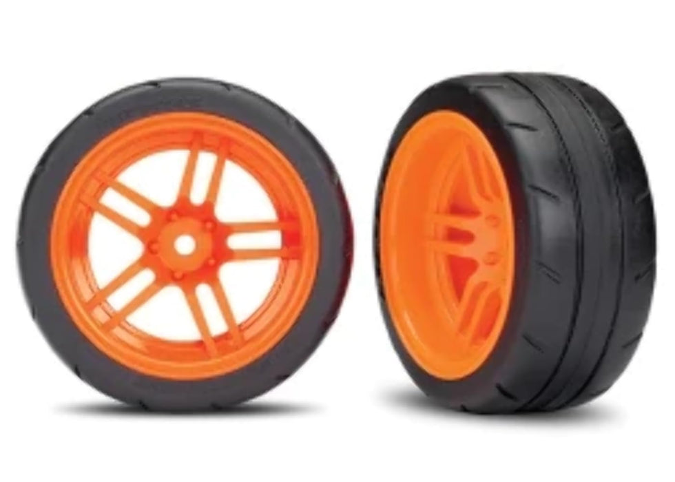 Traxxas 8374A Assembled Orange Split-Spoke Wheels with 1.9" Response Tires (rear)