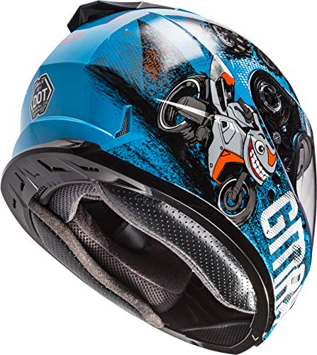 GMAX GM-49Y Beasts, Youth Full-Face Helmet, DOT Approved for Motorcycles, ATVs, Dirt Bikes and More (Blue/Orange/Grey)