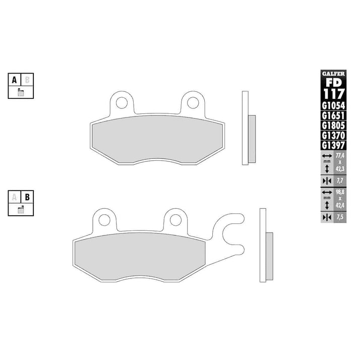 Galfer Semi-Metallic Brake Pads (Front Right G1054) Compatible With 08-13 KAWASAKI TERYX750