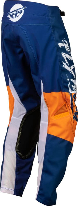 Fly Racing 2023 Youth Kinetic Khaos Pants (White/Navy/Orange, 18)