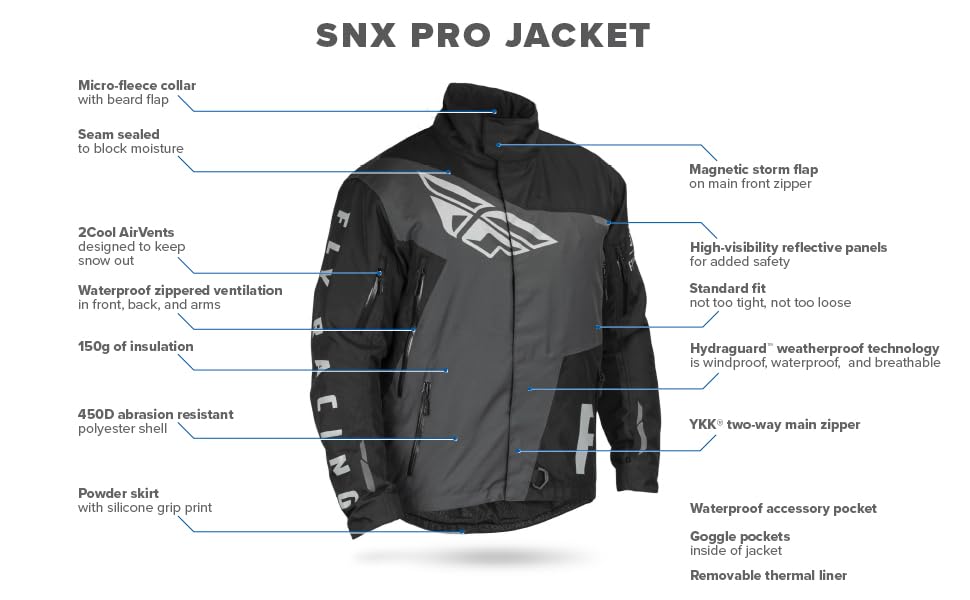Fly Racing 2022 SNX Pro Snow Jacket (Black/Grey/Blue, Small)