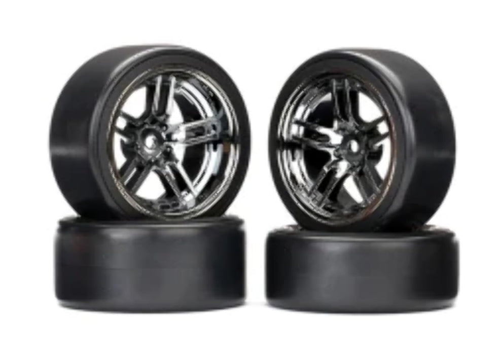 Traxxas 8378 Assembled 1.9" Split-Spoke Black Chrome Wheels with Drift Tires