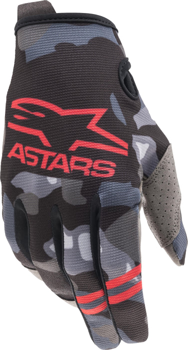 Alpinestars Youth Radar Gloves Grey Camo/ Red Fluo Lg 3541821-9133-L