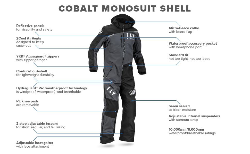 Fly Racing 2023 Cobalt Shell Monosuit (Black/Grey, Small)