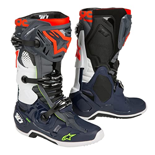 Alpinestars 2010020-9079-9 TECH 10 Boots - Dark Grey/Dark Blue/Red Fluo (Size 9)