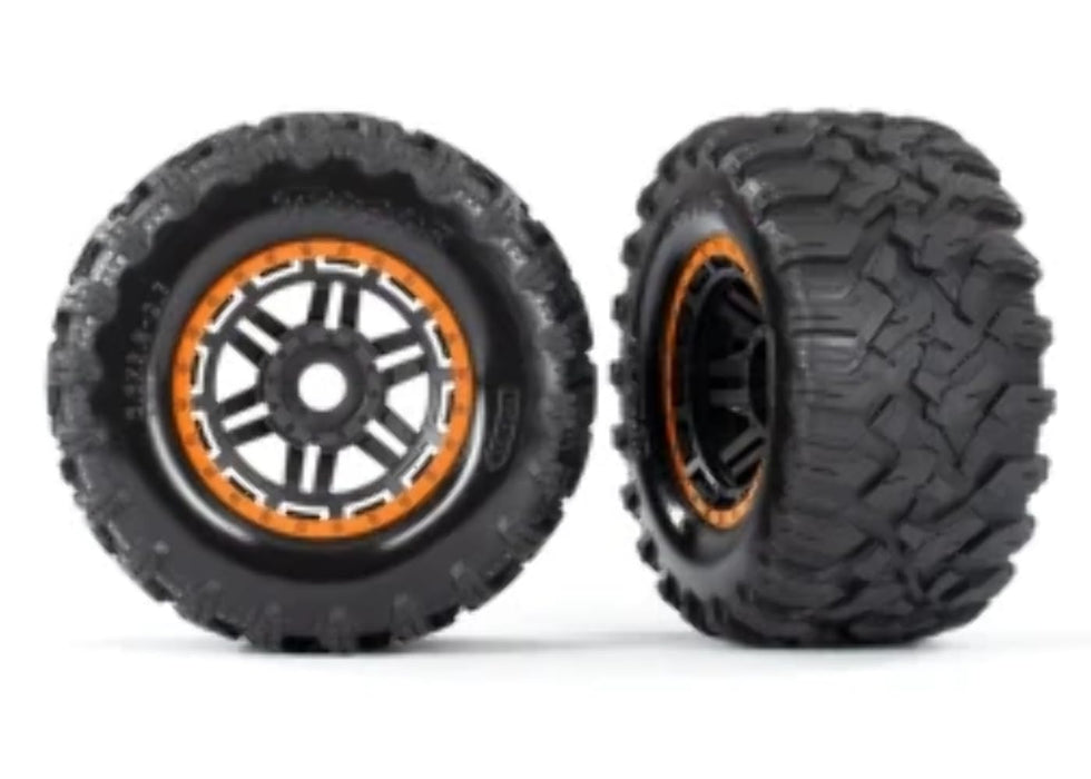 Traxxas 8972T Tires & WheelsBlack Orange Beadlock Style Maxx Mt Tires (2) 17mm