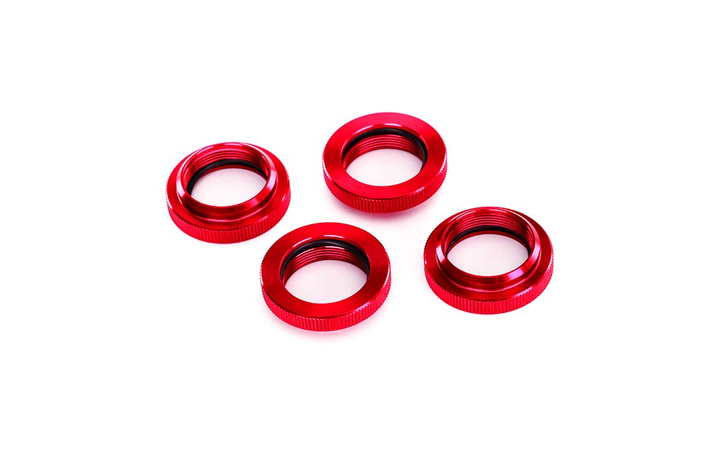 Traxxas 7767R GTX Shock Spring Retainers (adjuster) Red-Anodized Aluminum with O-Ring (set of 4)