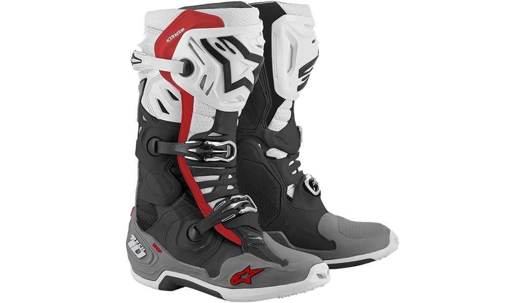 Alpinestars 2010520-1213-8 Tech 10 Supervented Boots Black/White/Mid Grey/Red Sz 08