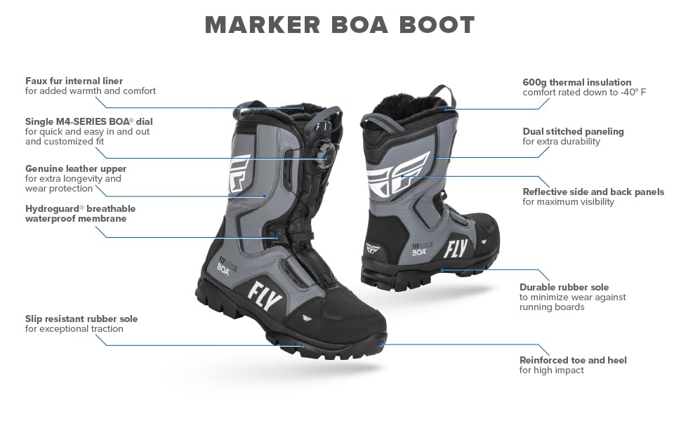 Fly Racing 2022 Marker BOA Boot (Black/Grey, 7)