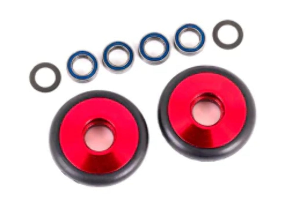 Traxxas 9461R - Aluminum Wheelie Bar Wheels w/Bearings & O-Rings Red (2)