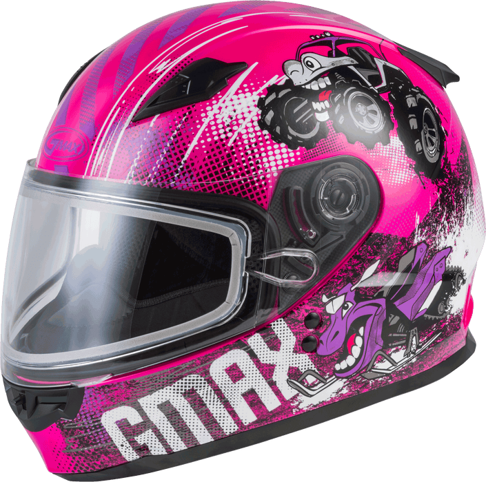 GMAX GM-49Y Cold Weather, Youth Full-Face Helmet, DOT Approved for Snow & Motor Sports (Pink/Purple/Grey)