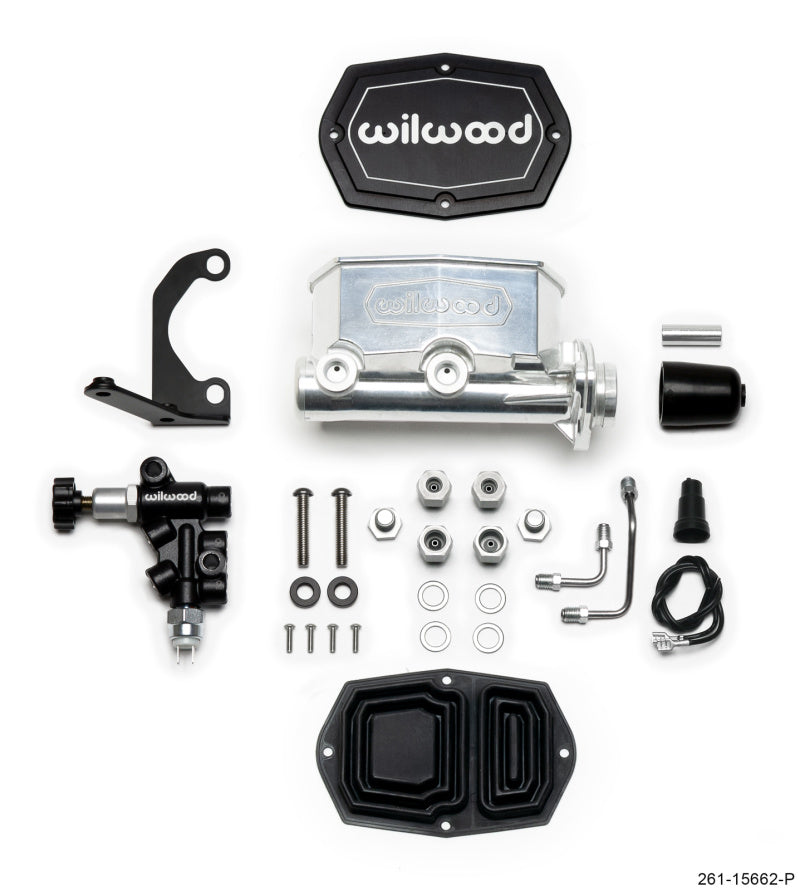 Wilwood Compact Tandem M/C 1.12in Bore w/RH Bracket and Valve Ball Burnished 261-15662-P