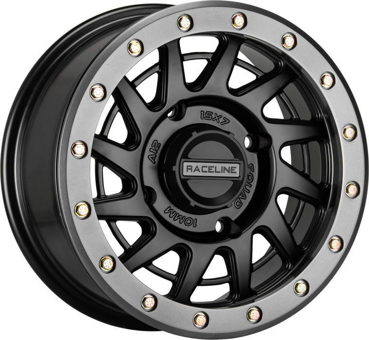 Raceline A12BG-57056+38 Squad Beadlock Wheel - 15x7-6+1-4/156 - Black/Gunmetal