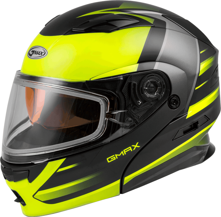 GMAX MD-01S Descendant, DOT Approved Modular Helmet, Dual Lens Shield for Snow & Motor Sports, (Matte Black/HI-VIS, Large)