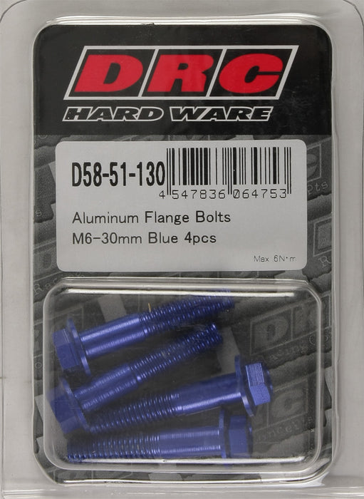 DRC Aluminum Flange Bolts Blue 6x30mm 4 Pack D58-51-130