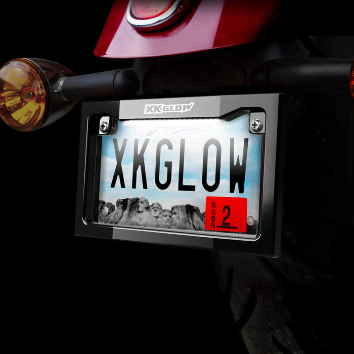 Xk Glow Motorcycle Led License Plate Frame Chrome XK034019-W