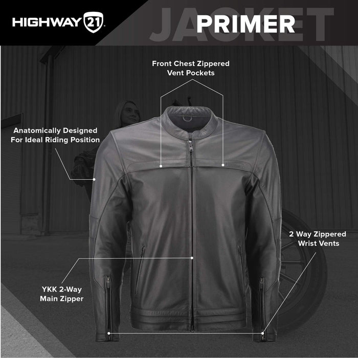 Highway 21 Primer Jacket, Vintage Black Leather Motorcycle Apparel For Bikers, Adult Riding Gear For Men And Women (Brown, 3X-Large) #6049 489-1018~7