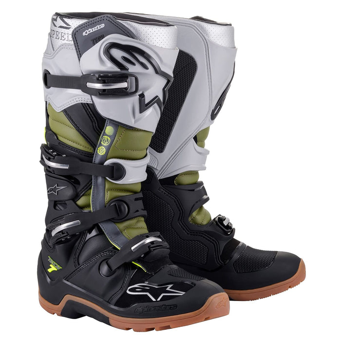 Alpinestars Tech 7 Enduro Boots Blk/Slvr/Mltry Grn Size 12 2012114-1916-12