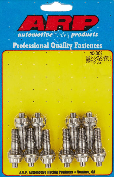ARP 400-8022 M8 x 1.25 x 38mm Stainless Steel Stud Kit - 10 Piece