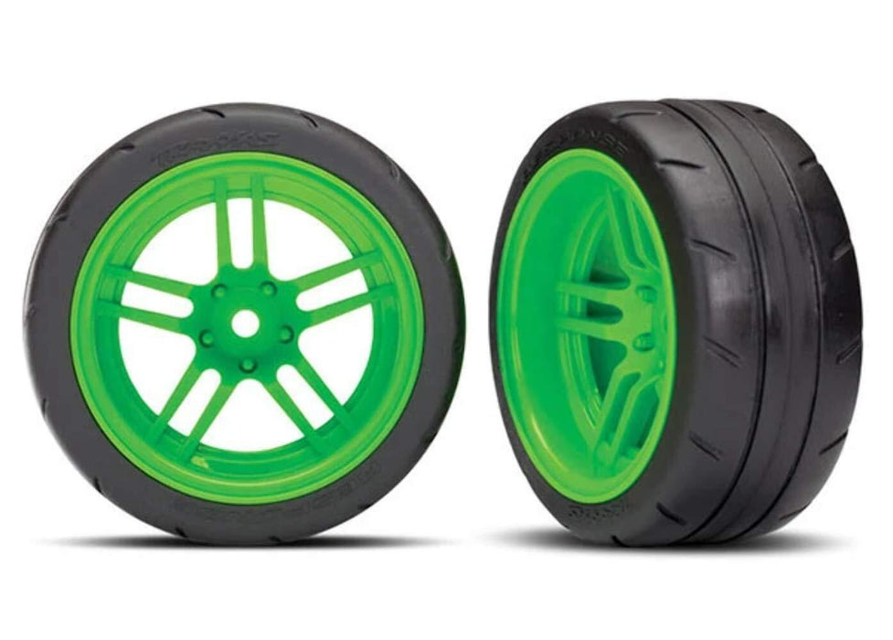Traxxas 8374G Tires and Wheels - Glued 12mm Hex Split-Spoke Green Wheels